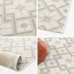 Vintage cream beige green indoor/outdoor rug