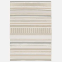 Vintage indoor/outdoor rug linear pattern cream beige gray