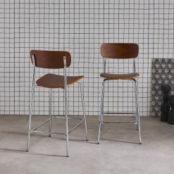 Vintage metal and plywood bar stool (set of 2)