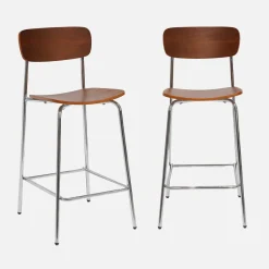 Vintage metal and plywood bar stool (set of 2)