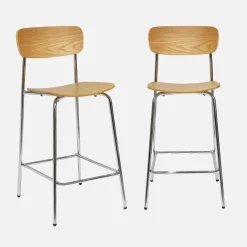 Vintage metal and plywood bar stool (set of 2)