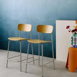 Vintage metal and plywood bar stool (set of 2)