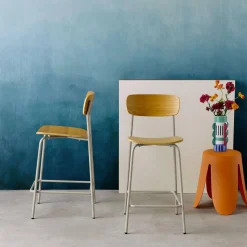 Vintage metal and plywood bar stool (set of 2)