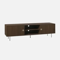 Vintage TV stand with wood decor and stainless steel, 2 doors 180cm