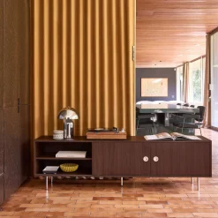Vintage TV stand with wood decor and stainless steel, 2 doors 180cm