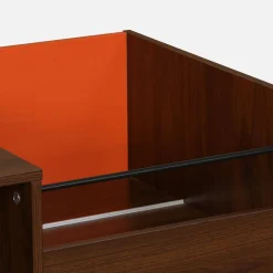 Vintage two-tone vinyl furniture with wood decor and colored background 100cm