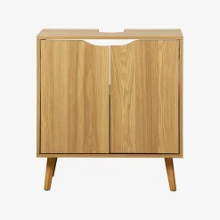 Vintage under-sink cabinet with wood decor