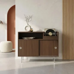Vintage vinyl furniture with wood decor and stainless steel 100cm