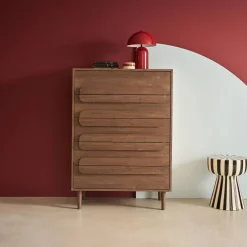 Vintage wood effect 5 drawer chest
