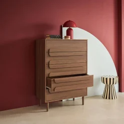 Vintage wood effect 5 drawer chest