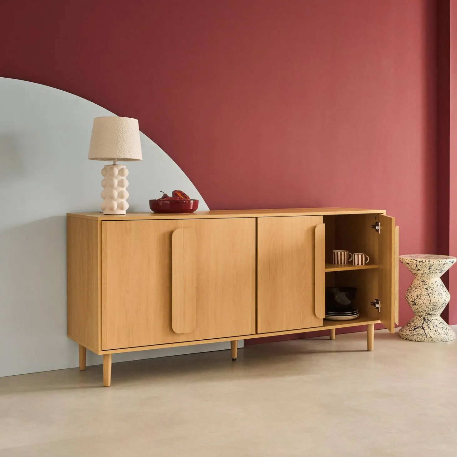 Vintage wood effect sideboard with 4 doors