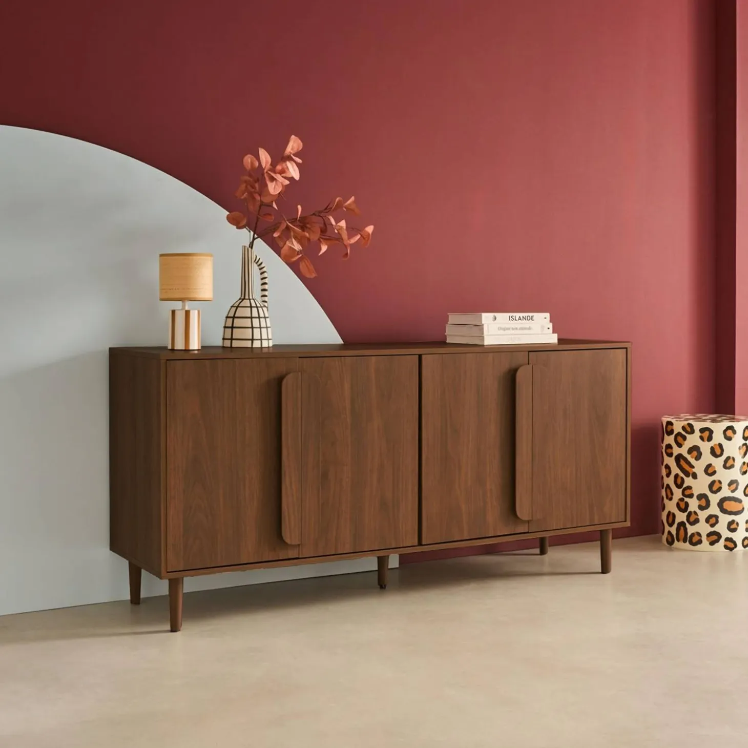 Vintage wood effect sideboard with 4 doors