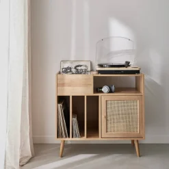 Vinyl furniture with wood effect and cane