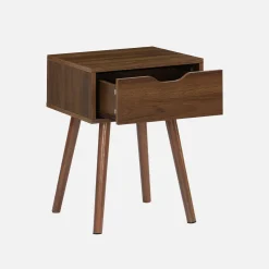Walnut-stained wood bedside table, 1 drawer
