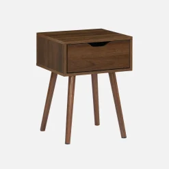 Walnut-stained wood bedside table, 1 drawer