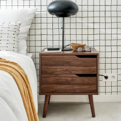 Walnut wood-effect bedside table