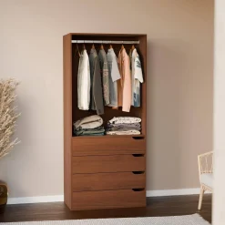 Wardrobe module with 4 drawers and 1 hanging rail wood decor
