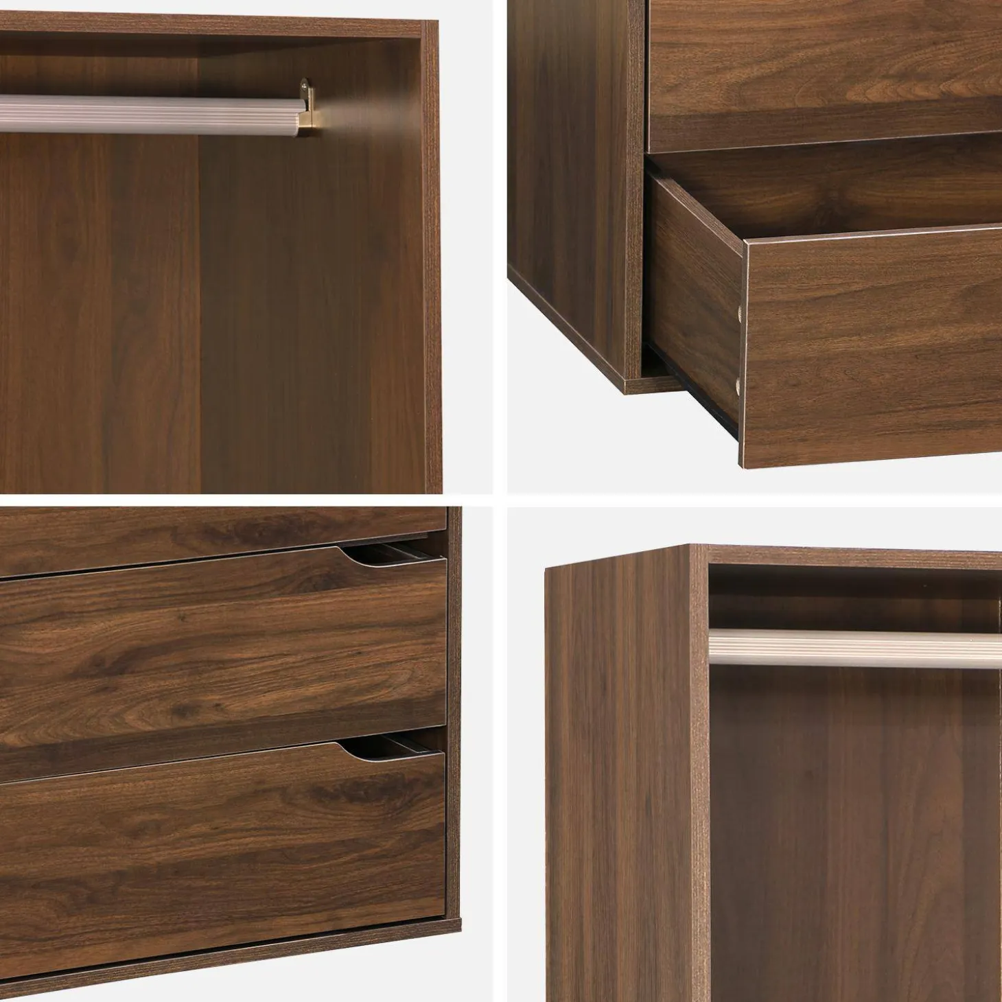 Wardrobe module with 4 drawers and 1 hanging rail wood decor