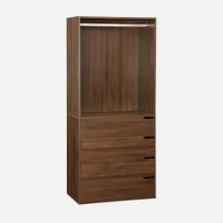 Wardrobe module with 4 drawers and 1 hanging rail wood decor