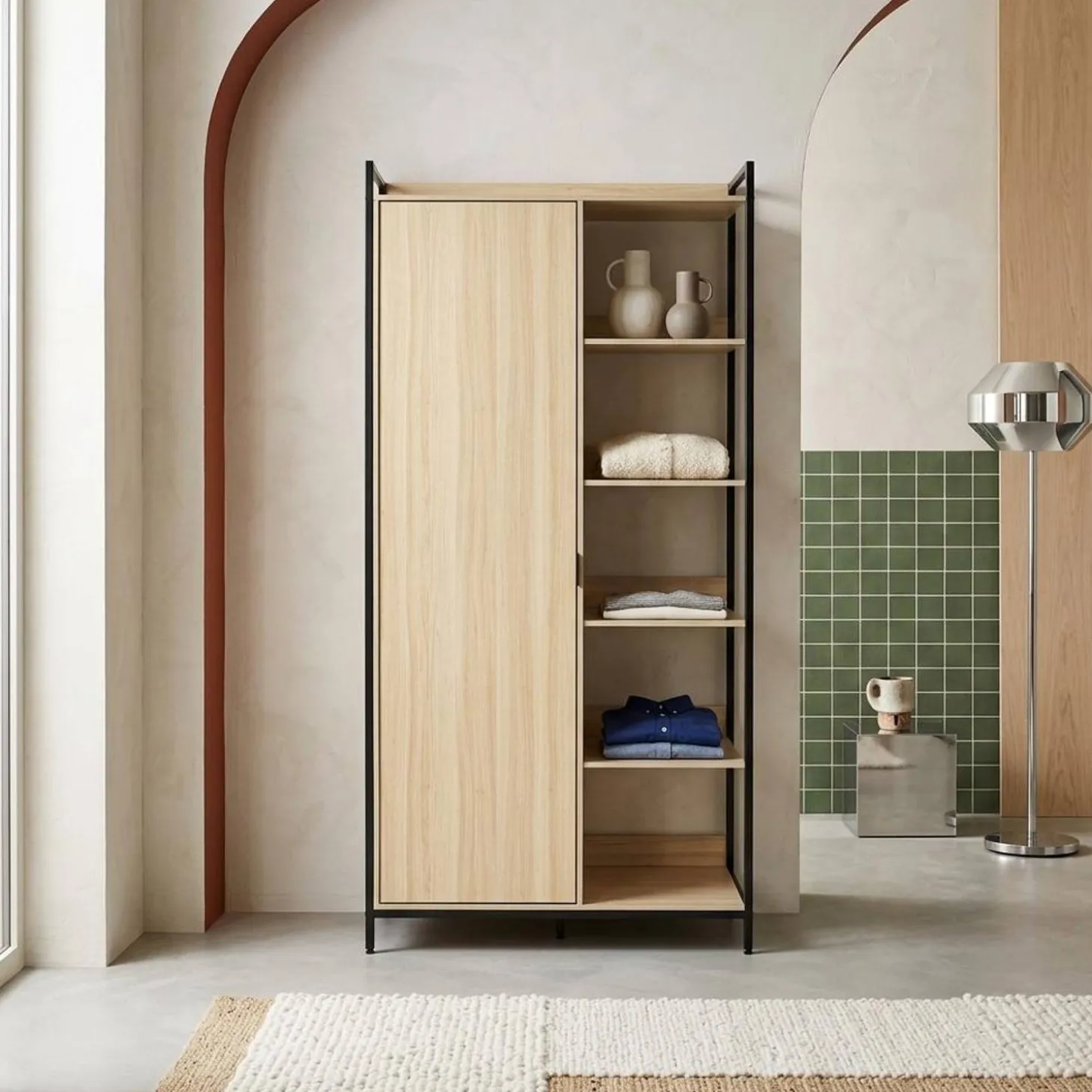 Wardrobe module with 1 wardrobe, 6 shelves and 1 door