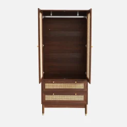 Wardrobe with 2 doors and 2 drawers, caning