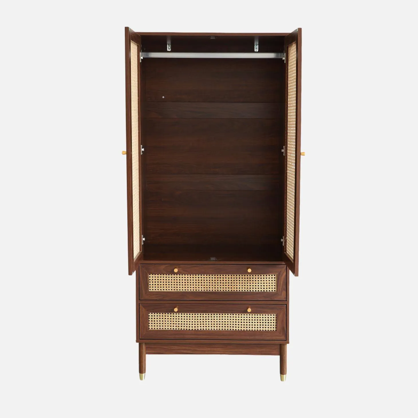 Wardrobe with 2 doors and 2 drawers, caning