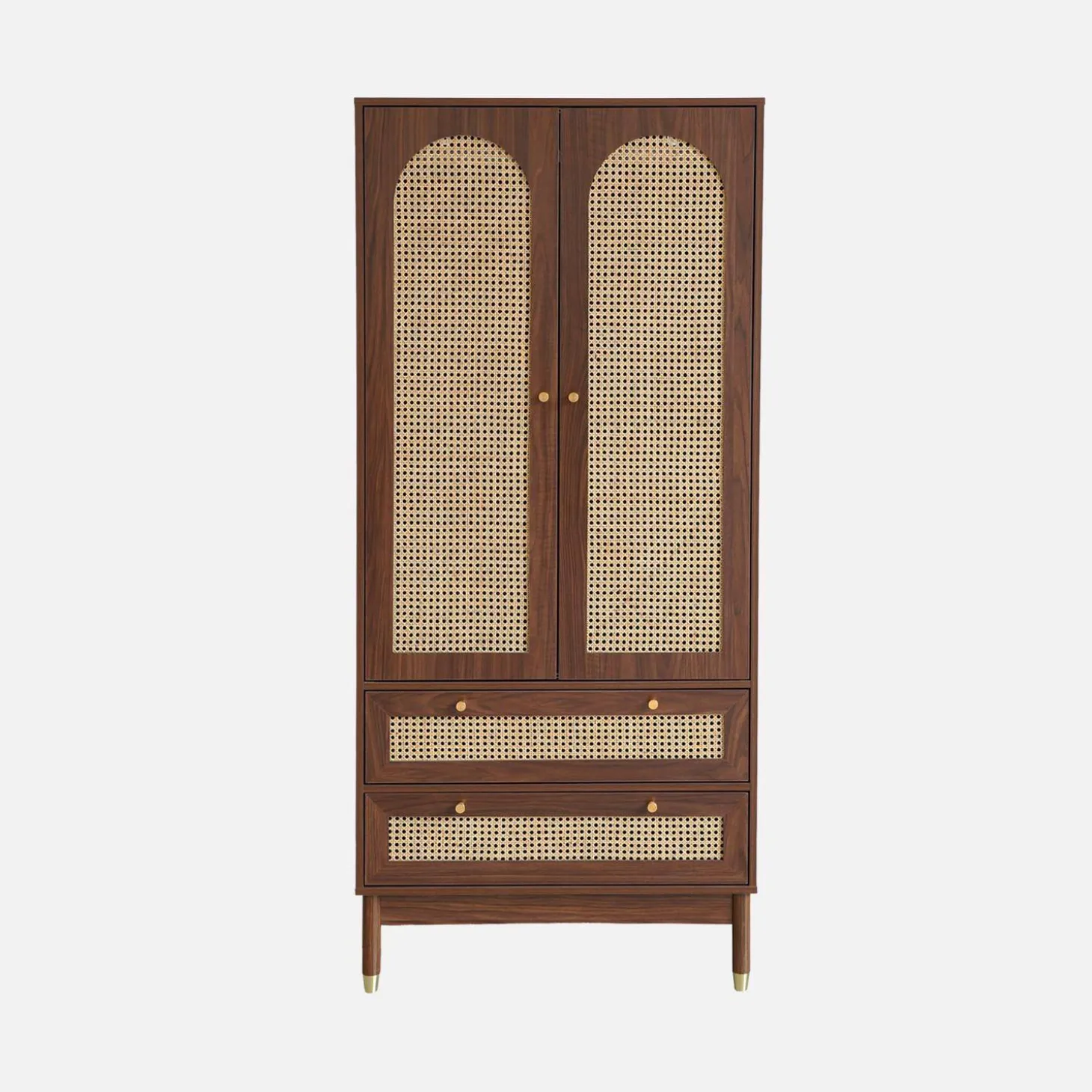 Wardrobe with 2 doors and 2 drawers, caning