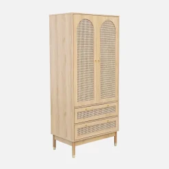 Wardrobe with 2 doors and 2 drawers, caning