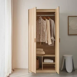 Wardrobe with wood decor, 1 hanging rail and 2 doors