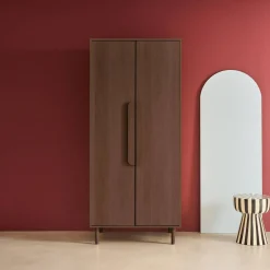 Wardrobe with wood effect, 2 doors, 1 bar and 2 shelves