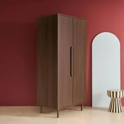 Wardrobe with wood effect, 2 doors, 1 bar and 2 shelves