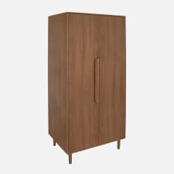 Wardrobe with wood effect, 2 doors, 1 bar and 2 shelves