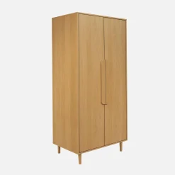Wardrobe with wood effect, 2 doors, 1 bar and 2 shelves