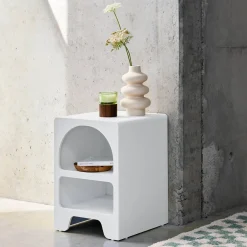 White wood-effect bedside table, 2 niches
