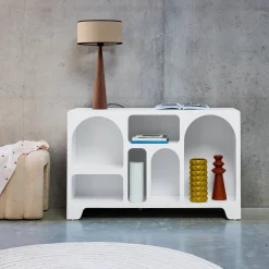 White wood effect 6 compartment organic sideboard 120cm