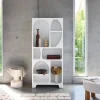 White wood-effect organic bookshelf with 8 compartments