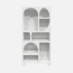 White wood-effect organic bookshelf with 8 compartments