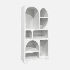 White wood-effect organic bookshelf with 8 compartments