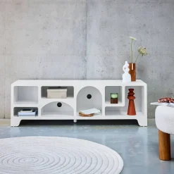 White wood effect organic tv stand 160cm