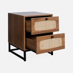 Wood and cane bedside table