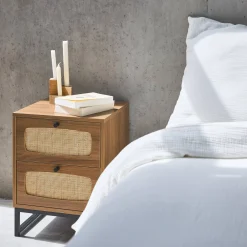 Wood and cane bedside table