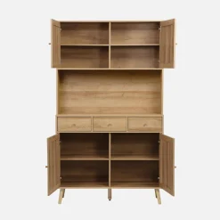 Wood and cane buffet with 4 doors and 3 drawers, 110 cm.