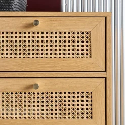 Wood and cane chest of drawers, 3 drawers