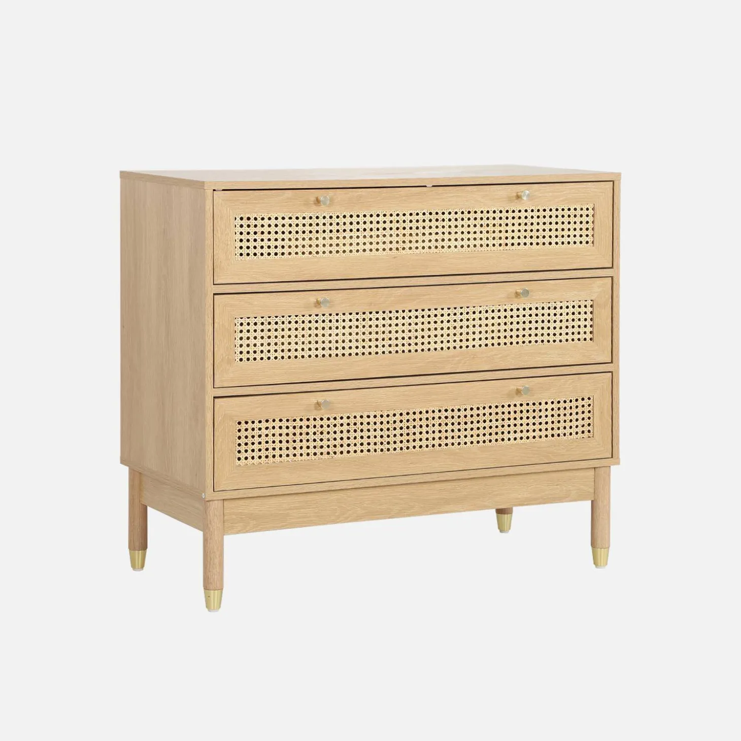 Wood and cane chest of drawers, 3 drawers