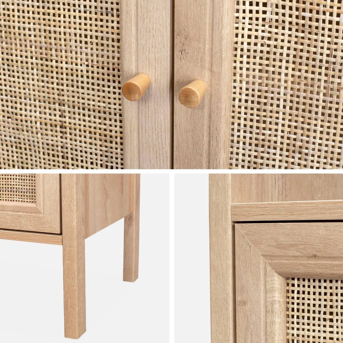 Wood and cane effect bookshelf, 4 levels