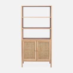 Wood and cane effect bookshelf, 4 levels