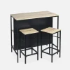 Wood and metal high table with 2 stools