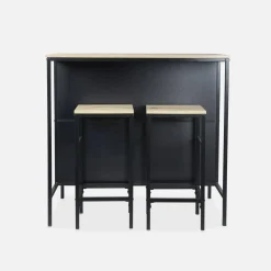 Wood and metal high table with 2 stools