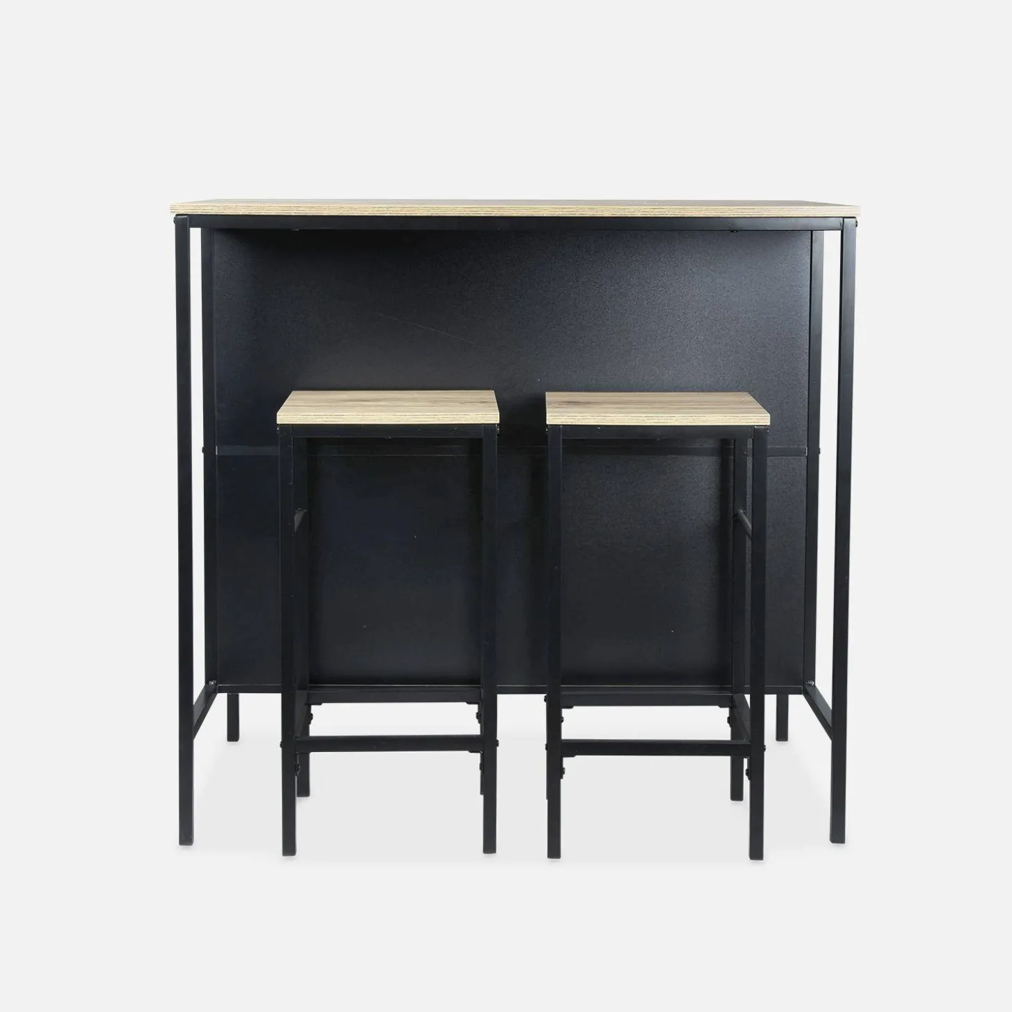 Wood and metal high table with 2 stools