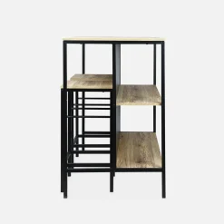 Wood and metal high table with 2 stools